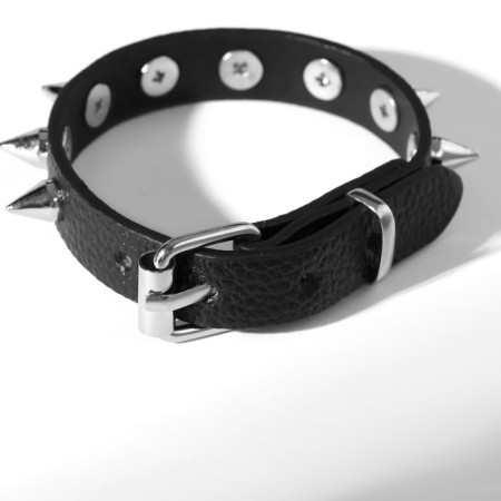 Bracelet Leather "Hardcore" Spikes, black color in silver-1