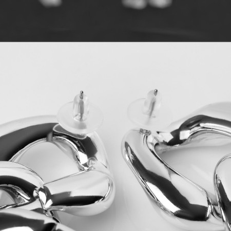 Earrings Metal “Chain” wide links, 3 pcs., Silver color-1