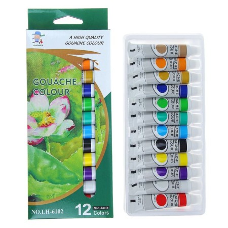 Gouache paints, 12 colors, in a plastic tube, 12 ml, in a cardboard box