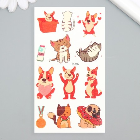 Tattoo on the body color "cats and dogs" mix 6.8x12 cm-3