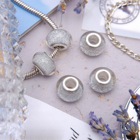 Bead, sparkle, white color in silver-1