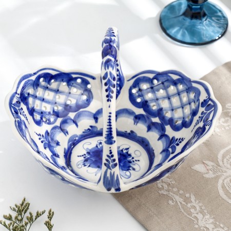 Oval basket, gzhel, porcelain, 16x21 cm-2