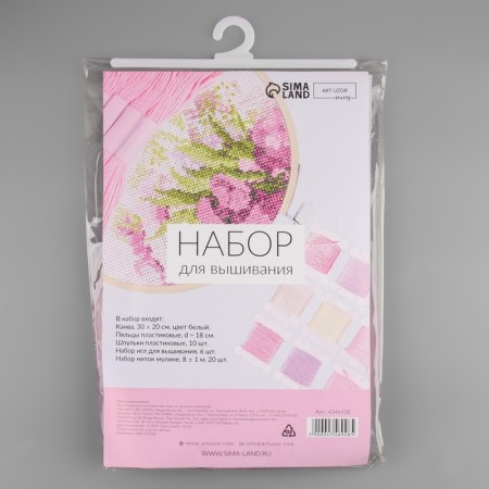 Cross embroidery kit: canvas without a drawing 30 × 20 cm, threads 20 pcs, hoop d = 18 cm, needles 6 pcs, bobbins 10 pcs, color mix-9