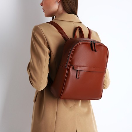 Women's backpack made of artificial leather with lightning, 2 pockets, brown color-6