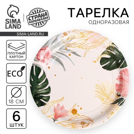 Disposable paper plate "natural print", set 6 pcs, 18 cm