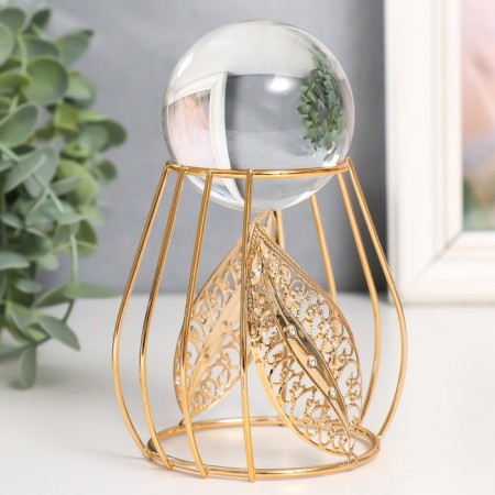 Interior metal souvenir, glass "openwork leaves and ball" d = 6 cm gold 9.5x9x14 cm-1