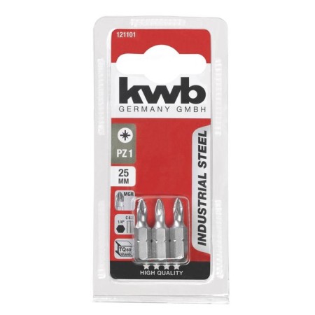 Bit KWB Industry, PZ1, 25 mm, steel TQ60, 3 pcs-1
