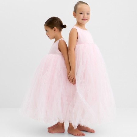 Dress children's elegant kaftan growth 130, dusty pink-1