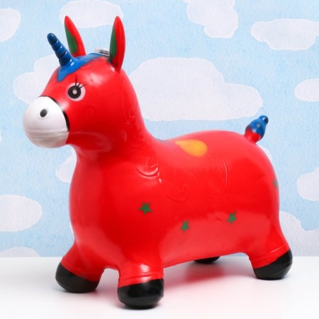 Toy - Children's jump "Musical unicorn" rubber inflatable, 50x30cm, red