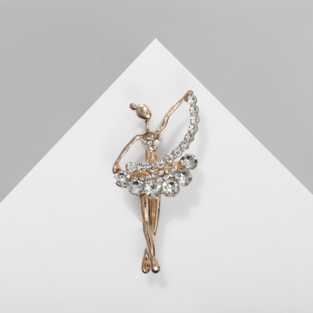Brooch "Ballerina" with a ribbon, white color in gold-2