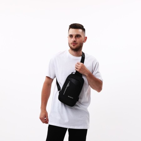 Male sling bag from textiles, black color-8