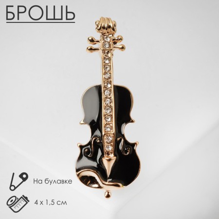 Brooch "Violin", black and white color in gold
