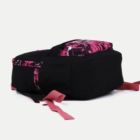 Youth backpack from textiles, 4 pockets, black/pink color-4