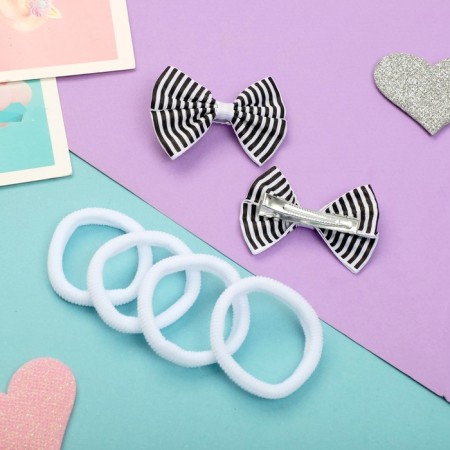 Hair set "Greta" (4 elastic bands, 2 clamps) strips, black and white-2