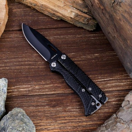 Bow Know "Master K", blade 7.3cm, black, hilt of scales with stripes of 8.5cm,