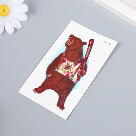 Tattoo on the body color "Bear with a bat" 10.5x6 cm-1