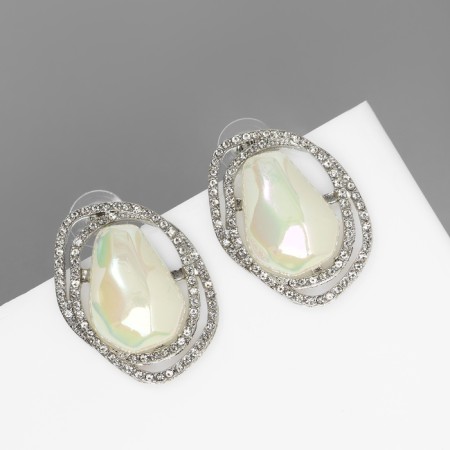 Earrings with pearls "abstraction" desire, white color in silver, stone and color mix
