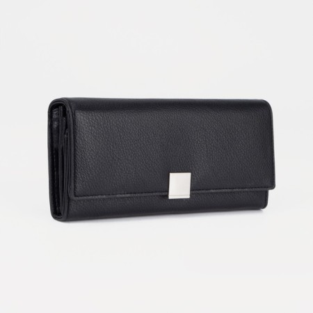 Women's wallet on the button, black color