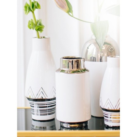 Decorative vase "Contrast", 10 × 10 × 20 cm, white color with silver-4