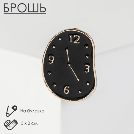 Brooch "Clock" gave, black color in gold