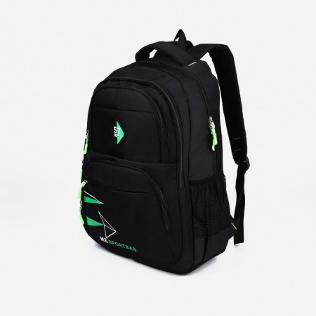 A backpack with a zipper, 3 external pockets, black/green color-2