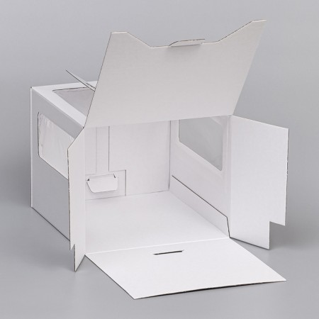 Box for cake 2 windows, with handles, pearls, glossy, 24 x 24 x 20 cm-3
