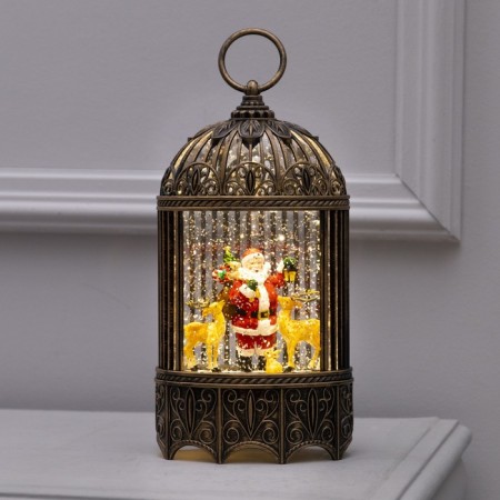 LED figure “Lantern with Santa Claus and deer” 13 × 25.5 × 8 cm, plastic, AAX3 batteries (not complete), USB, glow warm white