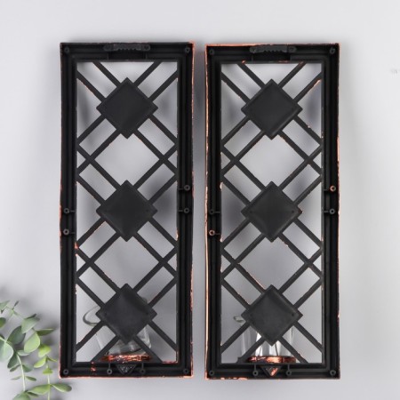 Climber Plastic, glass for 1 candle "Mirror rhombuses" Nr 2 pcs D-4 cm gold 8x12x30.5 cm 90688-2
