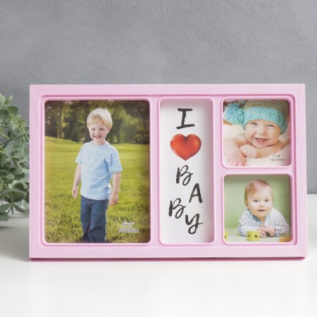 Photo frame Plastic in 3 photos 10x10 cm, 13x18 cm "Lyon" pink 32x20 cm-2