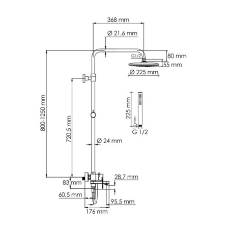 The shower system wasserkraft a174.077.217.cb, tropical shower, shower set, black-2