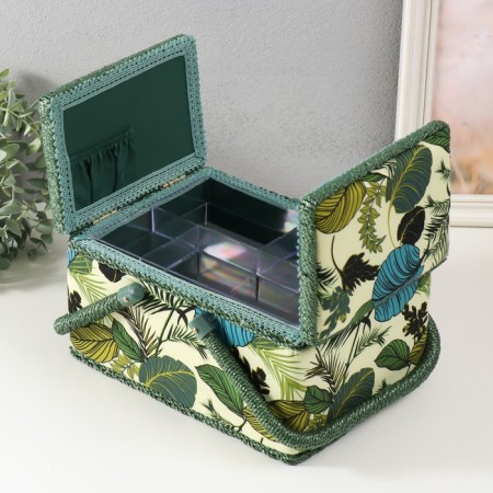 Casket for needlework "Tropical leaves on green" 19x26x14.5 cm-3