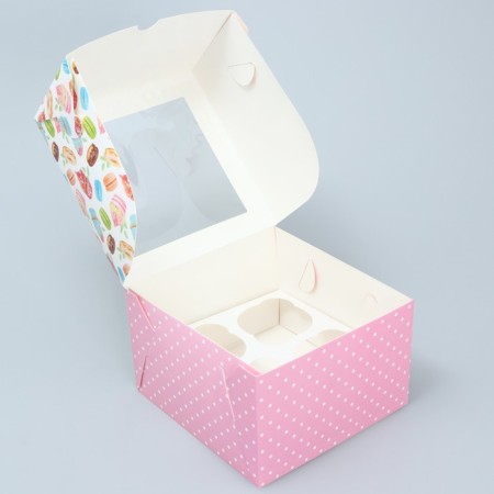 Capcake box, confectionery packaging, 4 cells "Sweets", 16 x 16 x 10 cm-3