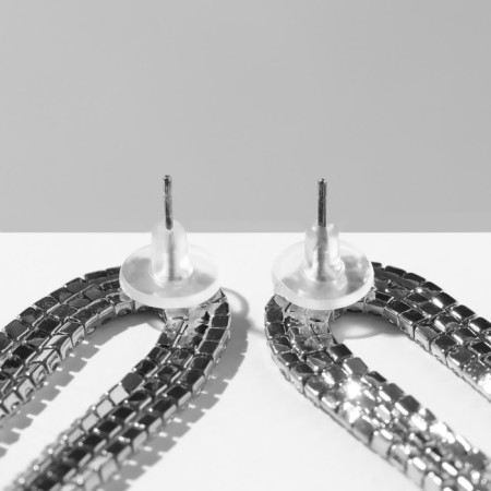 Hanging earrings with Hollywood rhinestones, 6 rows, white color in silver, 19.5 cm-1