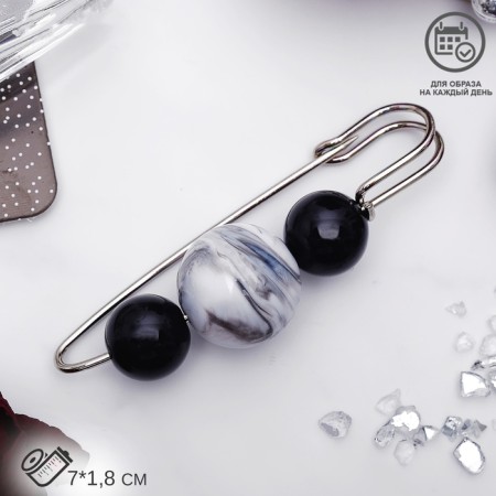 Planet pin 7 cm, black and white color in silver-2