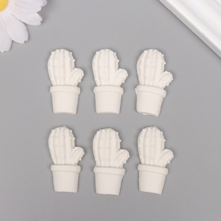 Decor for the creativity of Polystone "Cactus in a pot" White set 6 pcs 2x3.7 cm-2