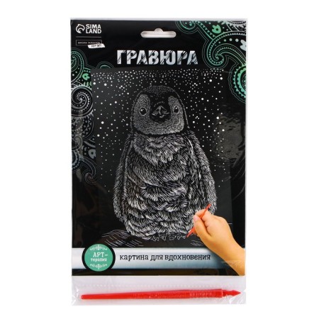 Engraving "Penguin" with a metallic effect "Silver" A5-5