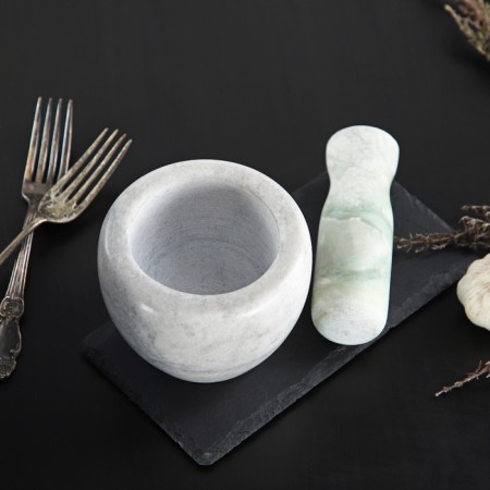 A mortar with a pestle made of stone “marble”, 10 × 8 cm, white color-2