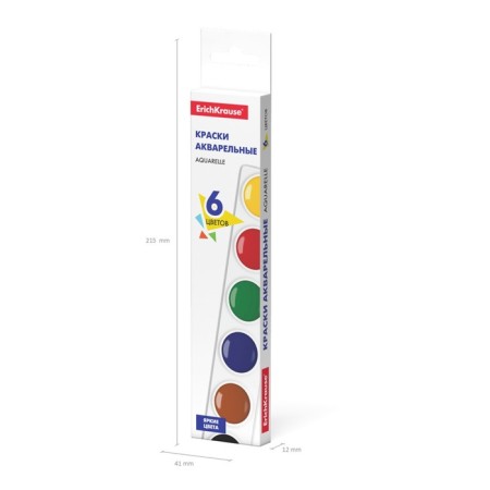 Watercolor 6 colors Erichkrause Basic, in soft plastic, cardboard with euro suspension, without brush-5