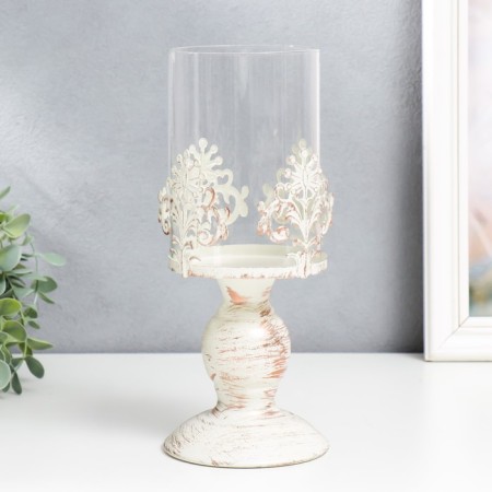 Summary Metal for 1 candle "Tinatized Flower" white with a patina 25.5x10.5x10.5 cm-1