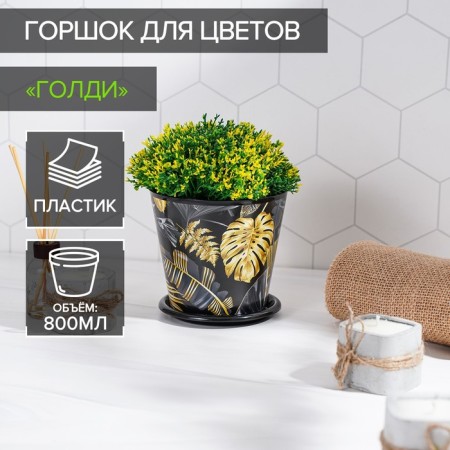 Pot for the flowers of the shade "Goldi", 800 ml, black color