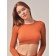 Crop Top female in a rubber with long sleeve Top Manica Lunga Rib, size 46-48, nut color