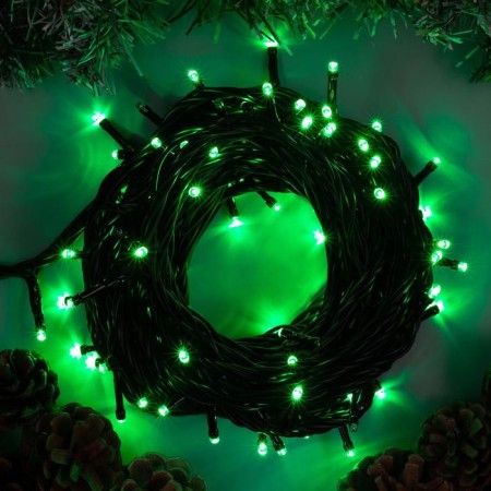 Garland “thread” 10 m, IP44, UMS, dark thread, 100 LED, Green glow, 220 V