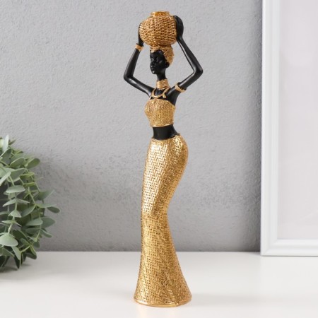 Polystone souvenir "African with a wicker round jug" gold 10x6x28 cm-3