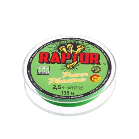 Power Phantom Raptor X4 PE, fluorescent green No. 2.5, diameter 0.25 mm, test 20.4 kg, 135 m