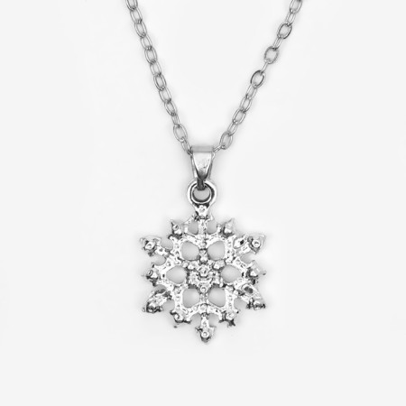 The pendant "Snowflake" is perfect, the color is white in silver, 45 cm