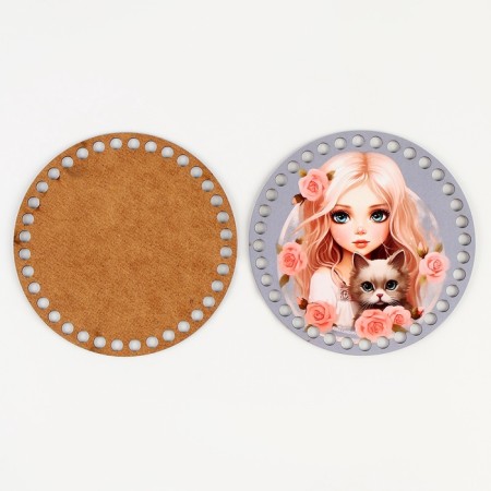 Bottoms for knitting 2 in 1 "Girl with a kitten", circle 15 cm, HDF 3 mm-4