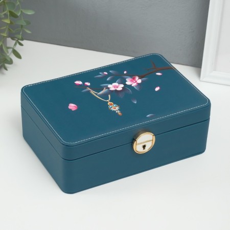 Casket to the leatherette for jewelry "Piece on Sakura" Blue 16x24x8.5 cm