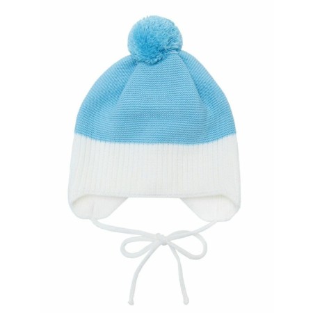 A cap on ties with a pompom Children's Amarobaby Pure Love Wind, with a lining, size 42-44 cm, blue color-1