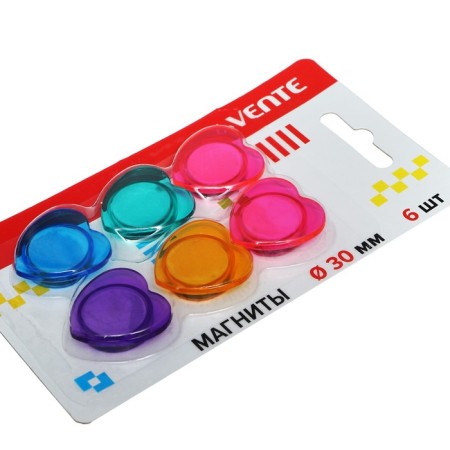 Magnets for boards 30 mm, 6 pieces, Devente Heart, mix x 4 colors, cardboard box-1