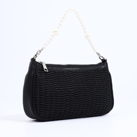 Baget bag with zipper, long belt, black color-4